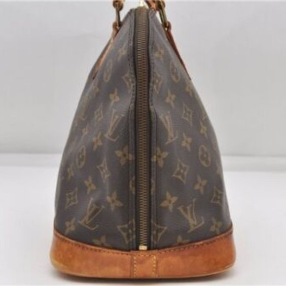 Vintage Louis Vuitton Alma Monogram Logo Leather Handbag Satchel Brown Tan Gold - Picture 13 of 14